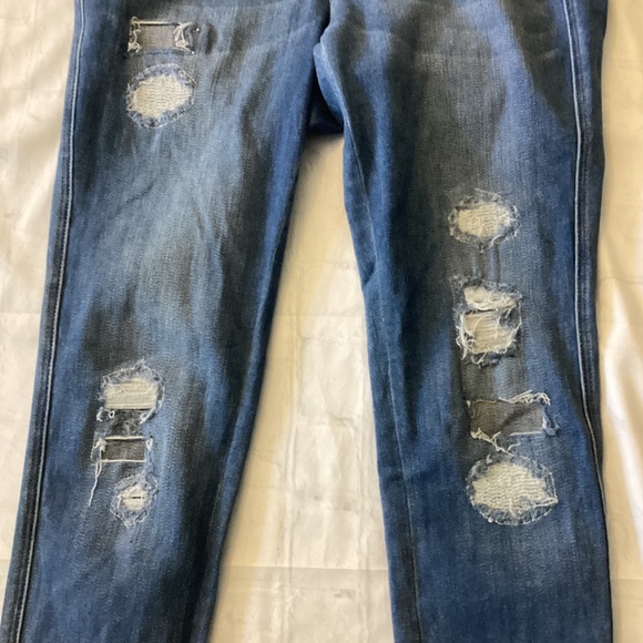 PATCH STRETCHY DISTRESSED JEANS (Size: 10) ( Sea Blue) PREOWNED - Picture 2 of 6